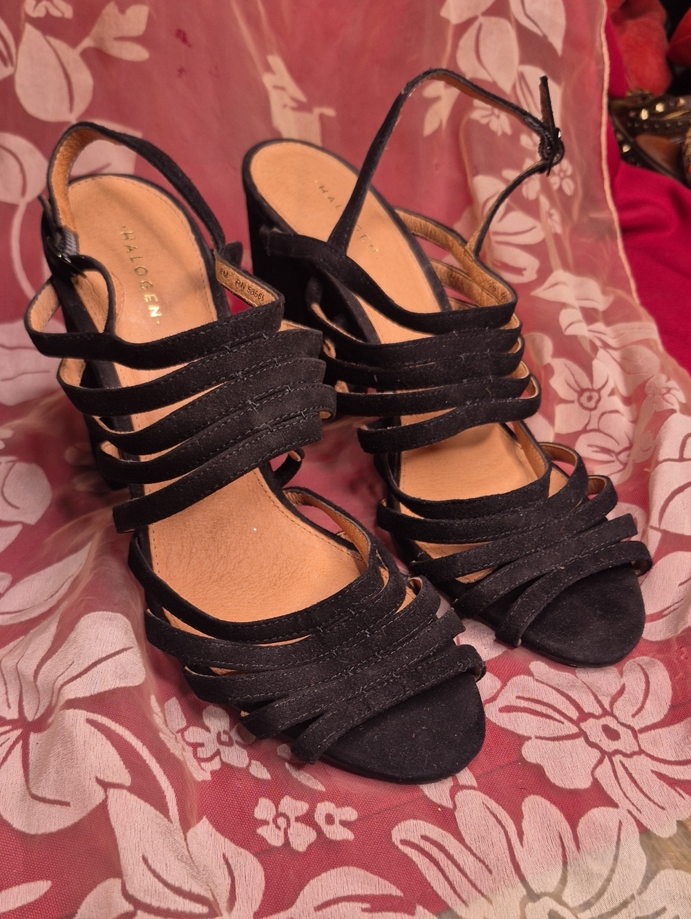 Halogen Black Multi-Strap Open-Toe Heels